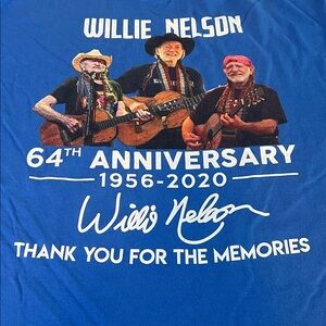 Willie Nelson 64th Anniversary Graphic TShirt Blue Estimated Size 2XL - Flawed